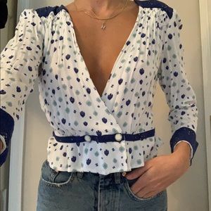 Free People White deep v blouse